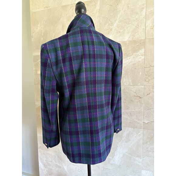 Vintage Pendleton Wool Blazer Petite 12 Purple Plaid Holiday Hostess USA 80s - Picture 4 of 10